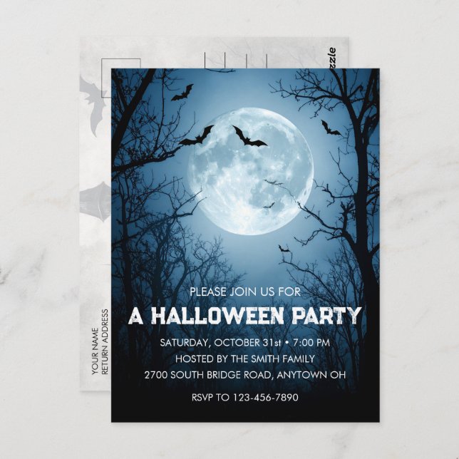 Cartão-postal do Convite para Festa de Halloween d (Frente/Verso)