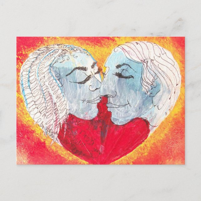 cartão postal do coração e beijo (Frente)