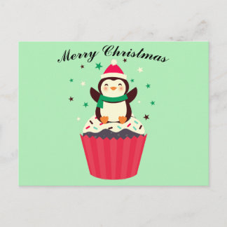 Cartão postal do Cupcake do Pinguim de Natal