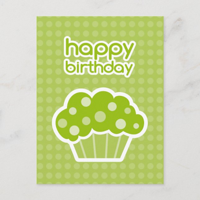 cartão postal do cupcake verde de aniversário feli (Frente)