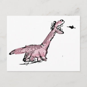 Cartão postal do dinossauro rosa estranho