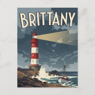 Cartão Postal do Farol da Bretanha Vintage França