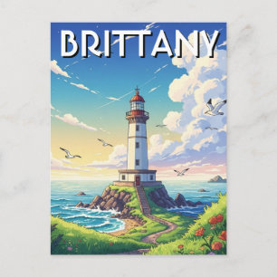 Cartão Postal do Farol da Bretanha Vintage França