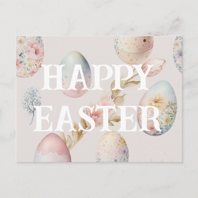 Cartão postal do felz pascoa em cores cor rosa sua (Frente)