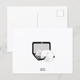 Cartão postal do gato branco dormindo no laptop