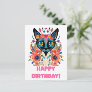Cartão Postal do Gato FloralSiamese: Edição Feliz 