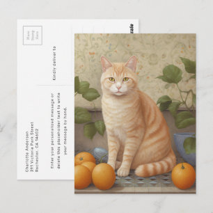 Cartão Postal do Gato Laranja Fofinho na Cozinha