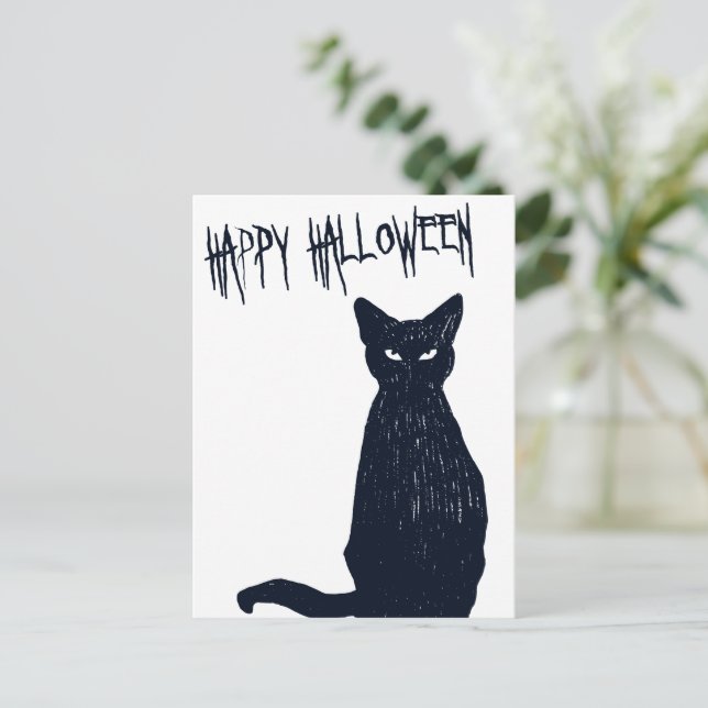 Cartão postal do gato preto do Halloween Silhueta (Em pé/Frente)