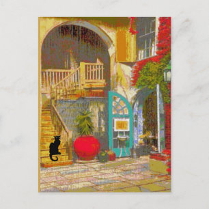 Cartão postal do gato preto do pátio de New Orlean