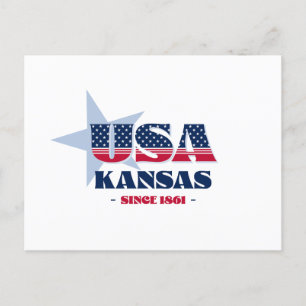 Cartão postal do Kansas em Vermelho, Branco e Azul