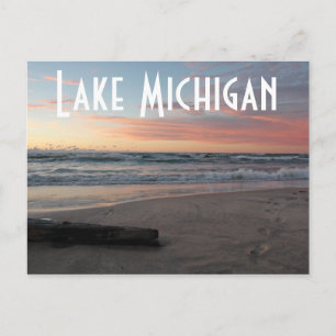 Cartão postal do Lago Michigan Pastel Sunset