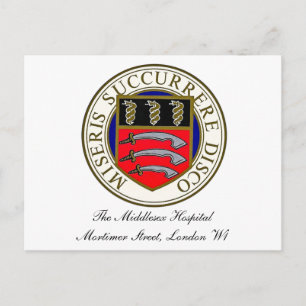 Cartão postal do logotipo do Hospital Middlesex