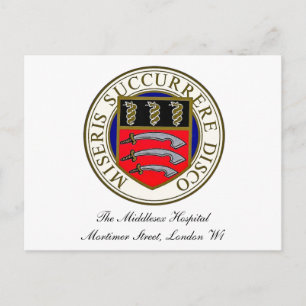 Cartão postal do logotipo do Hospital Middlesex