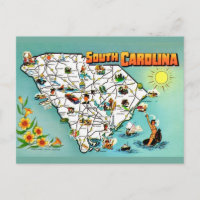 Cartão postal do mapa antigo da Carolina do Sul