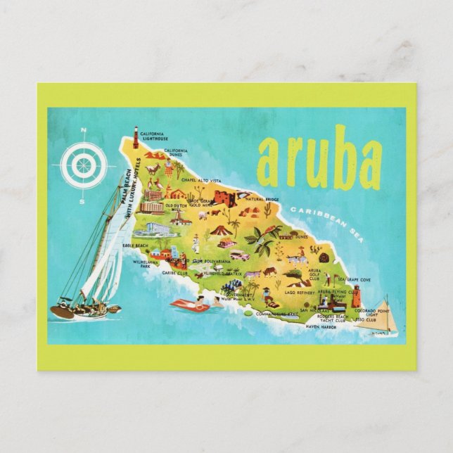 Cartão postal do mapa antigo da ilha de Aruba (Frente)