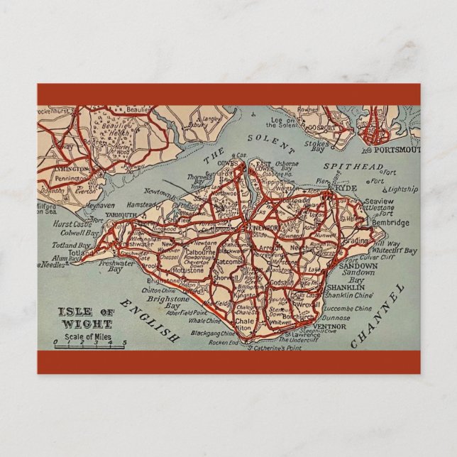 Cartão postal do mapa antigo da Ilha de Wight (Frente)