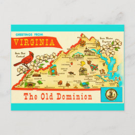 Cartão postal do mapa antigo da Virgínia