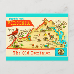 Cartão postal do mapa antigo da Virgínia