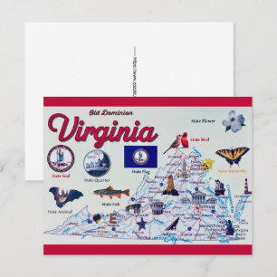 Cartão postal do mapa antigo da Virgínia