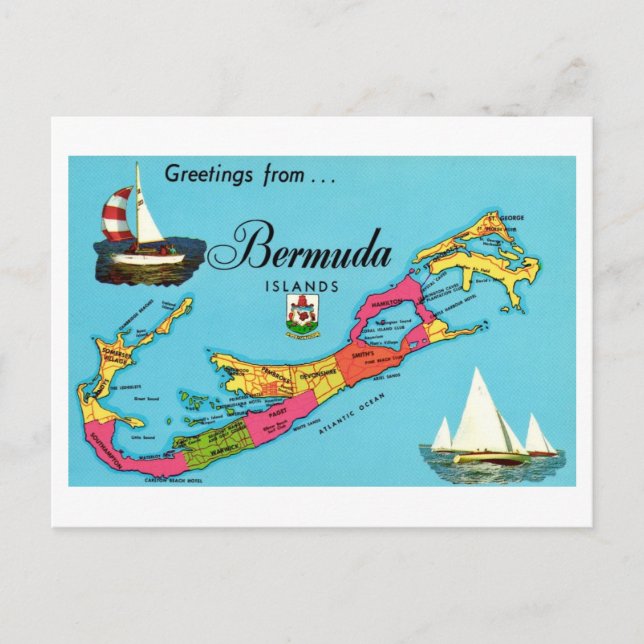 Cartão postal do mapa antigo das Bermudas (Frente)