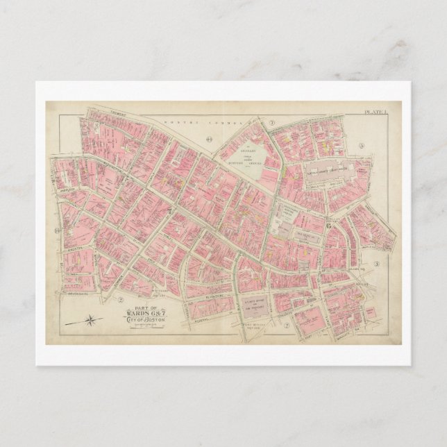 Cartão postal do mapa antigo de 1895 do centro de  (Frente)