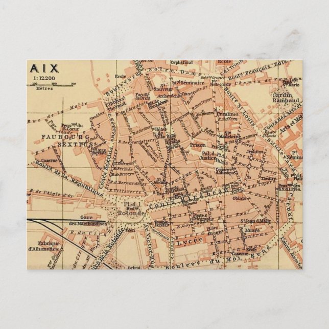 Cartão postal do mapa antigo de Aix França (Frente)