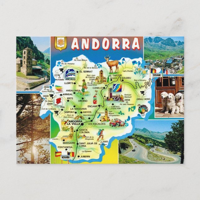 Cartão postal do mapa antigo de Andorra (Frente)