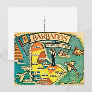 Cartão postal do mapa antigo de Barbados