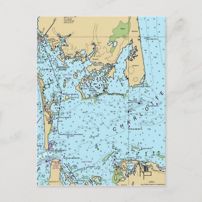 Cartão postal do mapa antigo de Charlotte Harbor F (Frente)
