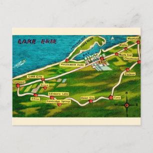 Cartão postal do mapa antigo de Erie Pennsylvania