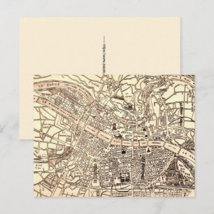 Cartão postal do mapa antigo de Lyon, França