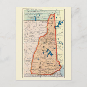 Cartão postal do mapa antigo de New Hampshire