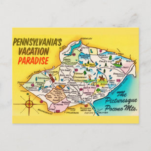 Cartão postal do mapa antigo de Pocono Mtns