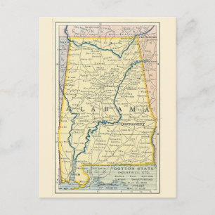 Cartão postal do mapa antigo do Alabama