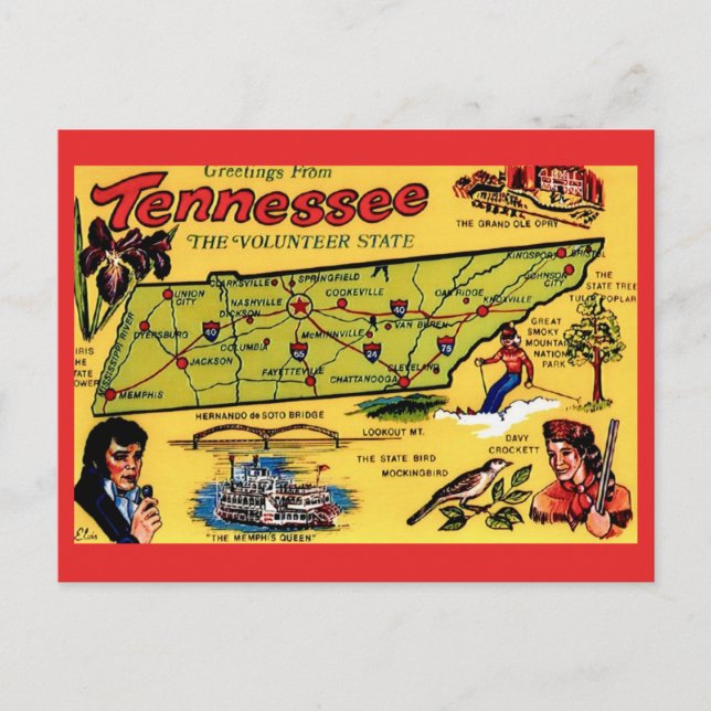 Cartão postal do mapa antigo do Tennessee (Frente)