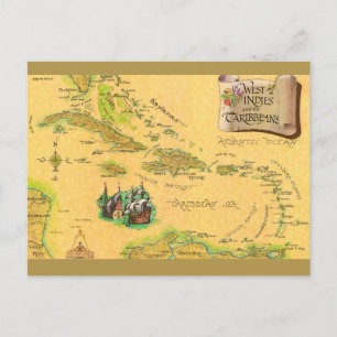 Cartão postal do mapa caribenho das Índias Ocident
