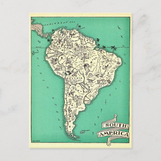 Cartão postal do mapa da América do Sul (Frente)