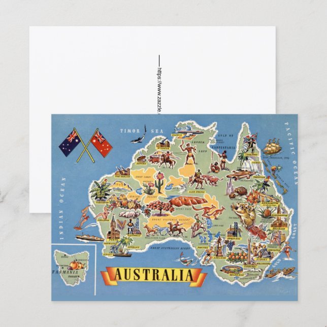 Cartão postal do mapa da Austrália (Frente/Verso)