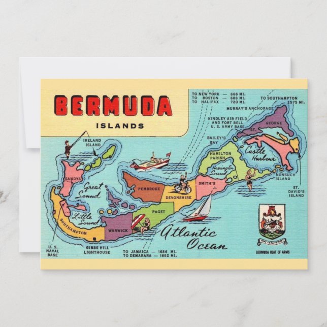 Cartão postal do mapa da ilha Bermuda 5x7 (Frente)