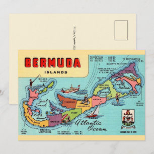 Cartão postal do mapa da ilha Bermuda 5x7