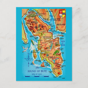 Cartão postal do mapa da Ilha de Bute