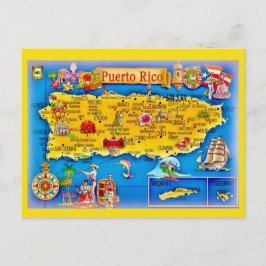 Cartão postal do mapa da ilha de Porto Rico