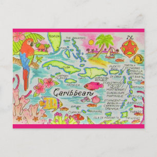 Cartão postal do mapa da ilha do Caribe