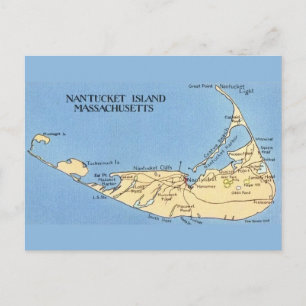 Cartão postal do mapa da ilha Nantucket muito azul