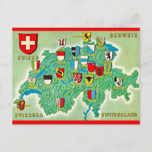 Cartão postal do mapa da Suíça