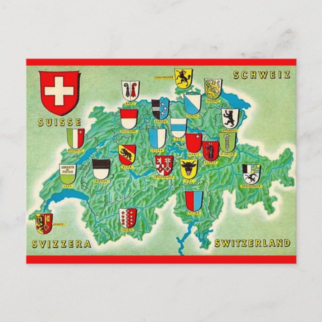 Cartão postal do mapa da Suíça (Frente)