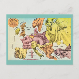 Cartão postal do mapa da velha Europa maluca