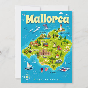 Cartão Postal do Mapa de Aquarela da Costa de Mall