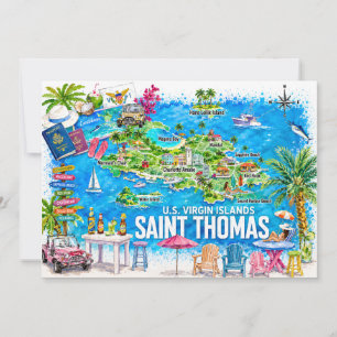 Cartão postal do mapa de aquarela das Ilhas Virgen