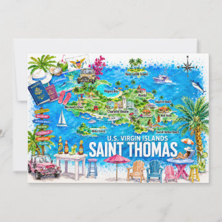 Cartão postal do mapa de aquarela das Ilhas Virgen